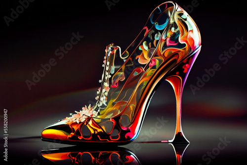 Glass high heel shoe.  Image created with Generative AI technology.