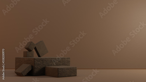stone blocks on the table for product display, 3D rendering