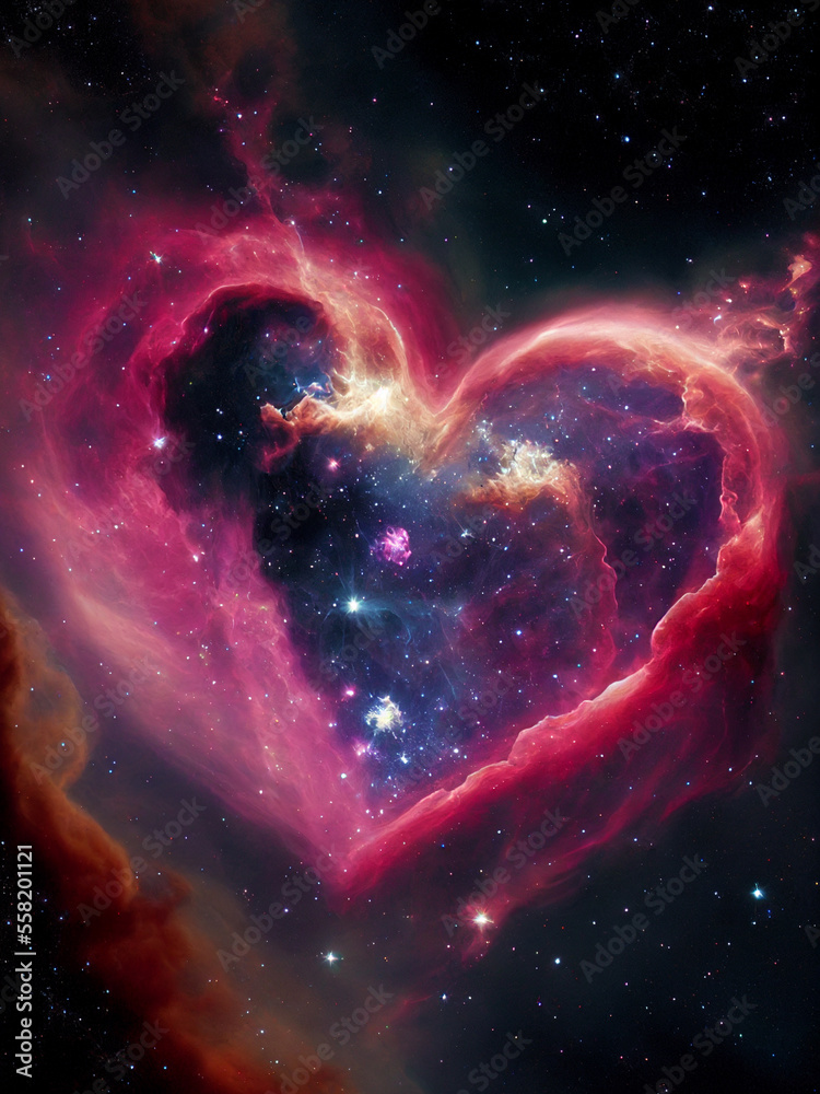 Heart shaped nebula. Heart galaxy. Astrological symbol of love
