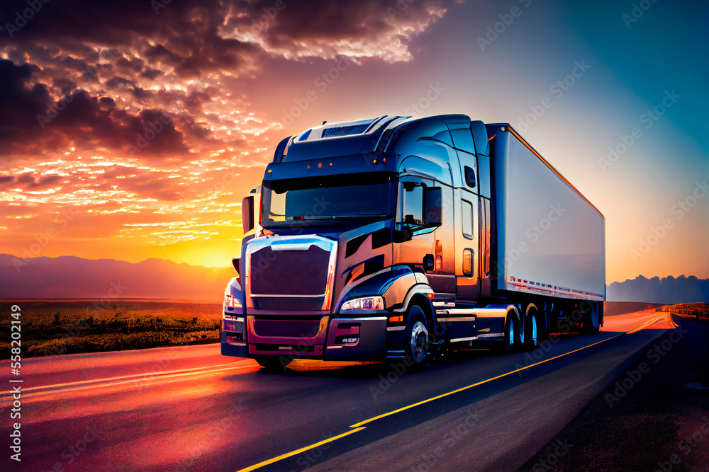 Truck On Freeway. Generative AI. Truck On Freeway. Generative AI.