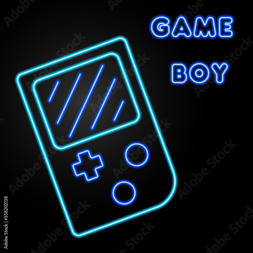 game boy neon sign, modern glowing banner design, colorful modern design trends on black background. Vector illustration.