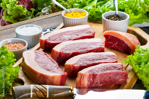 Sliced Raw Picanha, Traditional Brazilian meat cut Picanha