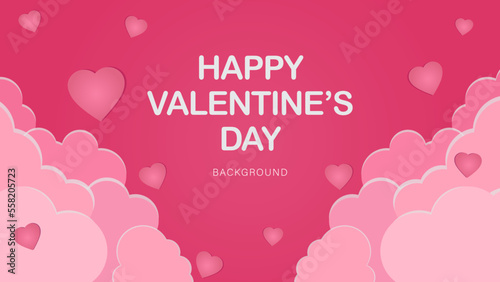 Valentine background with pink sky and heart shaped paper cut. Place for text. Valentine's day sale header or voucher template with heart