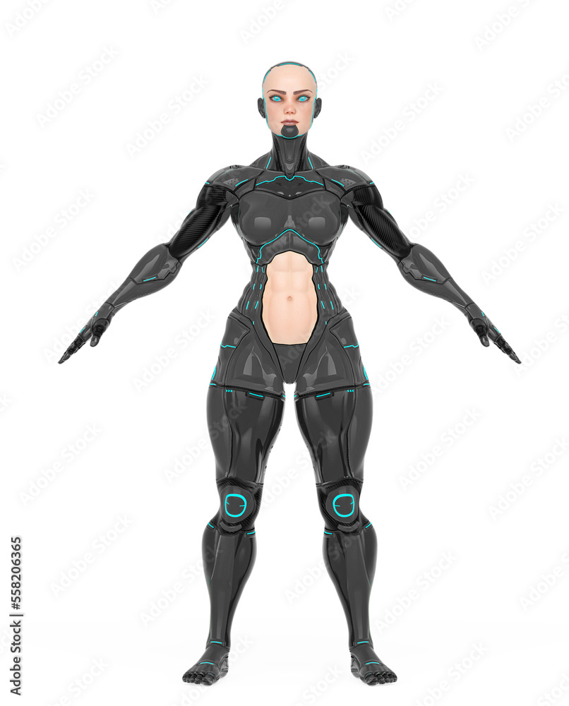 super cyborg girl is doing an a pose