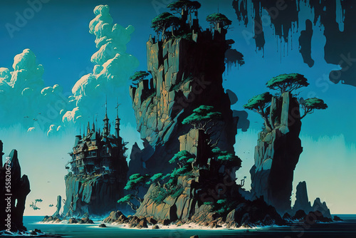 beautiful landscape with many islands, epic , concept art illustration