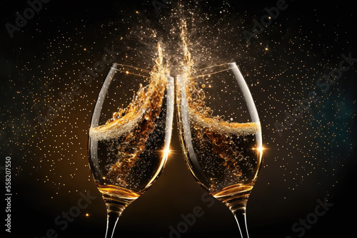 two glasses of champagne. sketch art for artist creativity and inspiration. generative AI