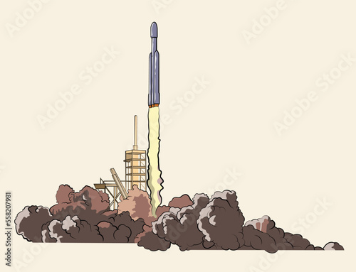 Vector illustration of a heavy rocket launch
