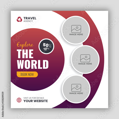 Travel holiday vacation social media post banner or square flyer design template