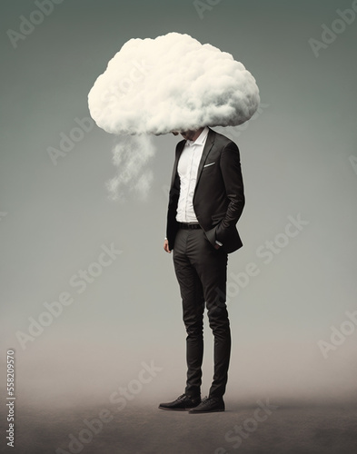 Business person with hed inthe cloud  Generative AI illustration