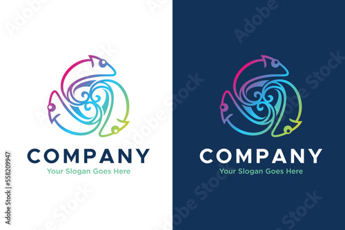 3 chameleon abstract illustration logo