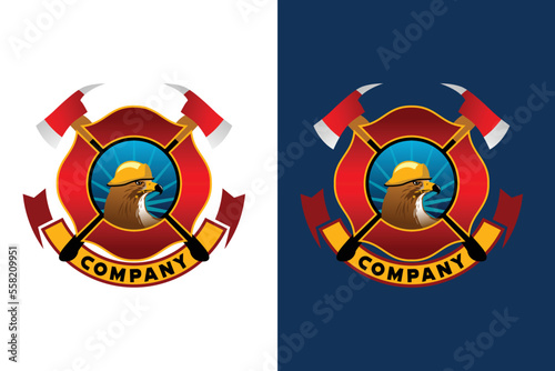 eagle firefighter helmet tools and equipment Fire department badges illustration logo