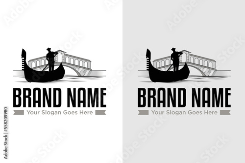Gondola river venice rialto bridge illustration logo