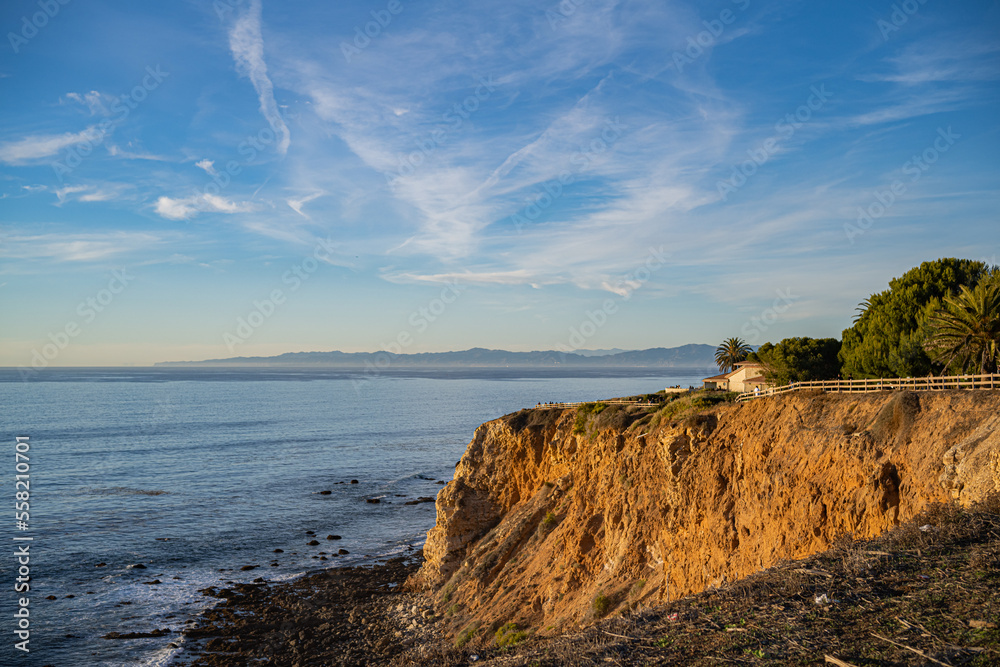 Sunny vista view of the pacific ocean and Catalina from Palos Verdes, CA