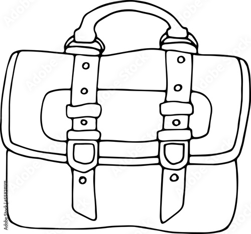 Hand drawn briefcase icon isolated on white background. Vector illustration, doodle style.
