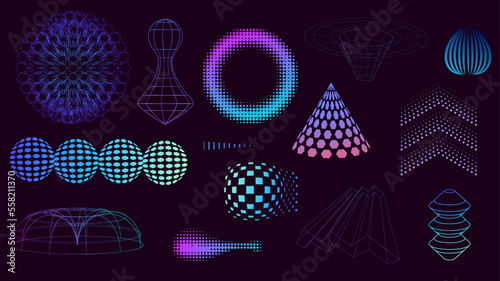 Set of vector elements in retrofuturism style. Cyberpunk concept illustration elements.