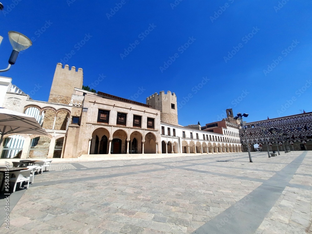 Plaza Alta square in old town of Badajoz, Spain, 2020