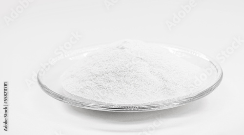mica sericite or sericite is a fine grayish white powder, a hydrated potassium alumina silicate. Component of the food industry. photo