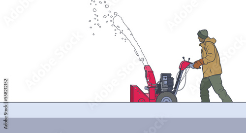 Vector illustration of man operating snow blower photo
