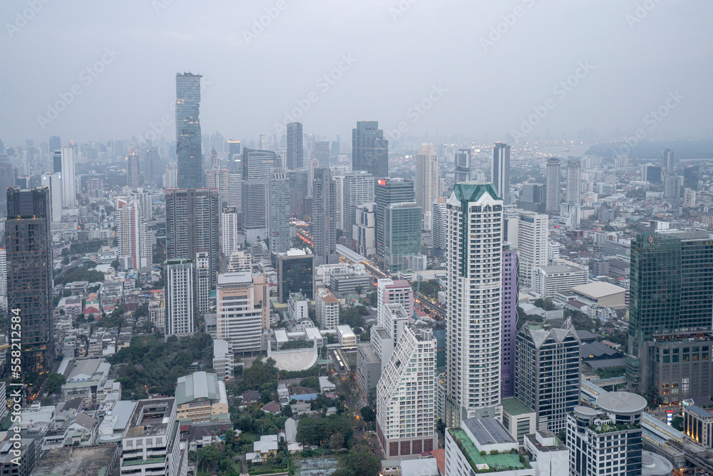 Aerial View Of Bangkok Skyline With Sathorn House Condominium Building