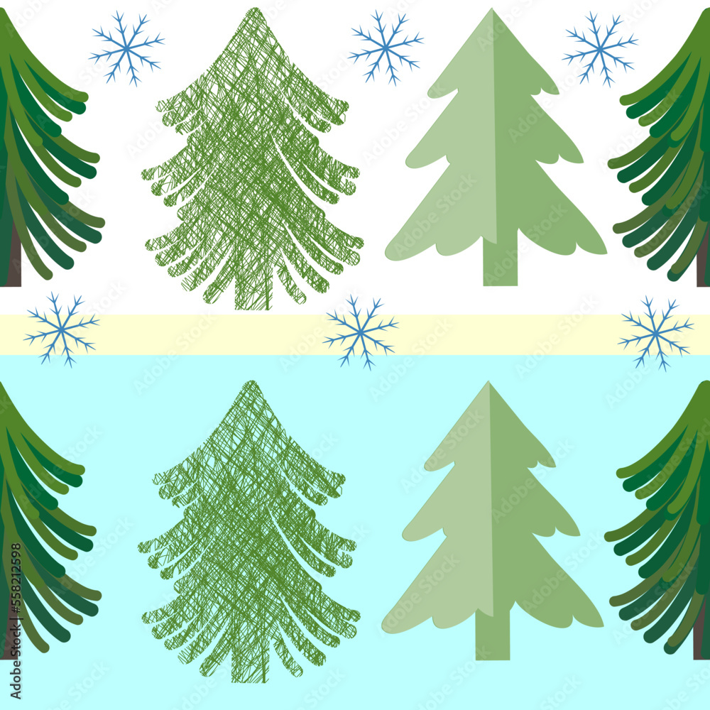 Seamless pattern with different Christmas trees, vector graphics