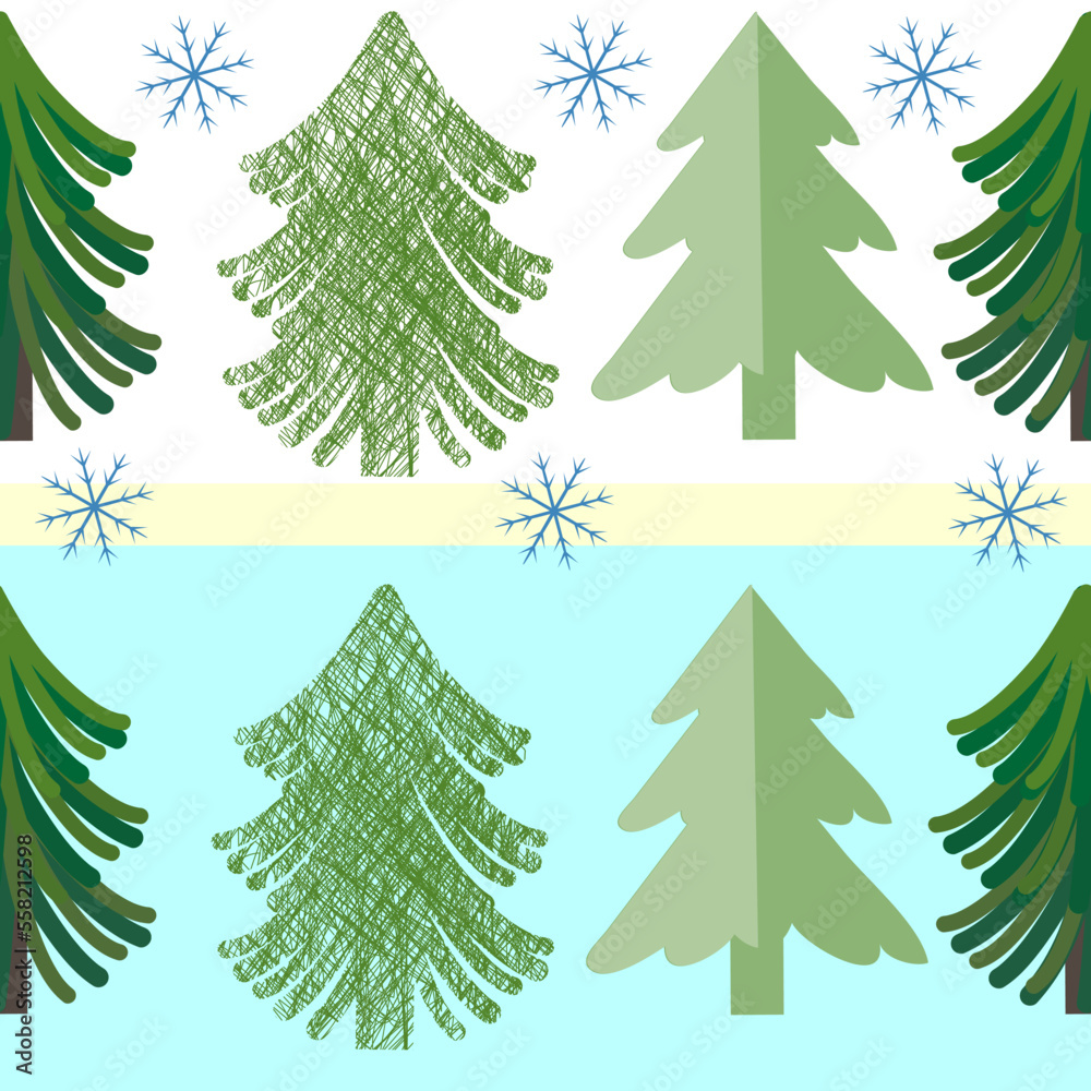 Obraz premium Seamless pattern with different Christmas trees, vector graphics