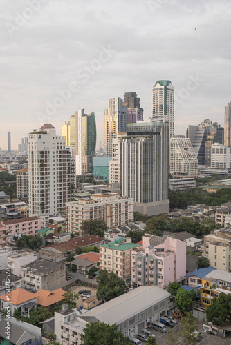 Aerial View Of Bangkok Skyline, Colorful Skyscrapers Building © Cavan