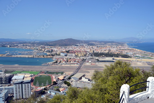 View towards the Rock of Gibraltar from Mid Harbour small boats marine, 2020