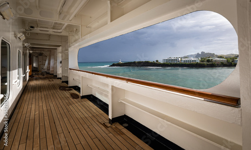 Cruise ship deck with a view of a beautiful Dominican Republic Coastline close to Amber Cave © Ivelin