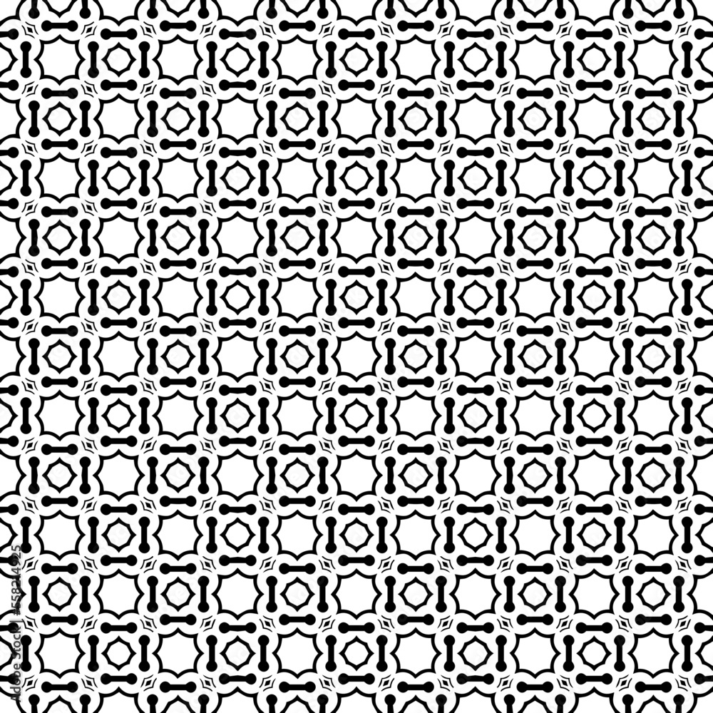 Black and white seamless abstract pattern. Background and backdrop. Grayscale ornamental design. Mosaic ornaments. Vector graphic illustration. EPS10.