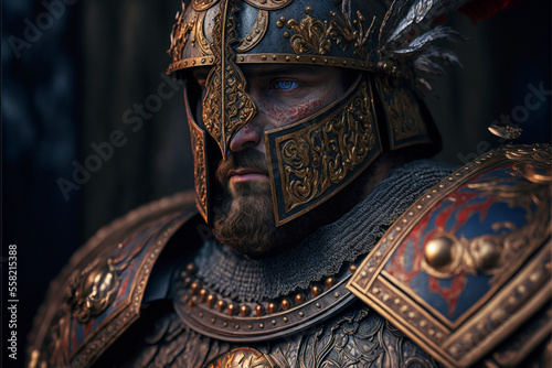 illustration of an ancient warrior, a portrait of a medieval knight in armor, ai generated