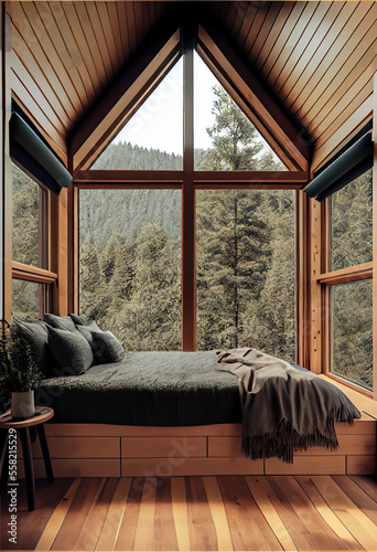 Fotografia modern bedroom with forest view