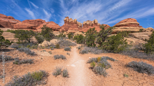 hiking the chesler park loop trail in the needles in canyonlands national park, usa photo