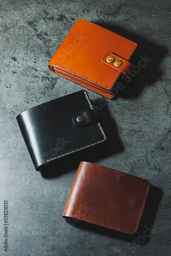 Black and brown men's wallet made of genuine leather. Handmade black men's wallet.