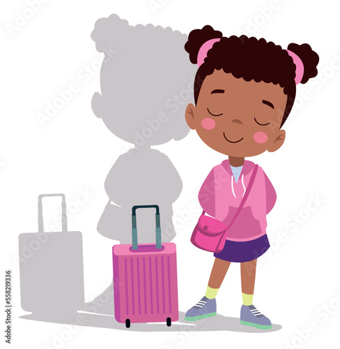 smiling cute little boy with suitcase