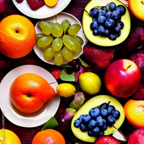 Set Fruits on Plates Flat Lay Isolated