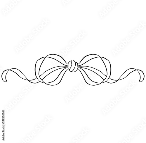 Line art bow clipart. Vintage ribbon bow Tie on the white isolated background.