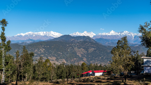 Chaukori hill station set among the lofty peaks of the western Himalayan Range in the Kumaon Uttarakhand, India photo