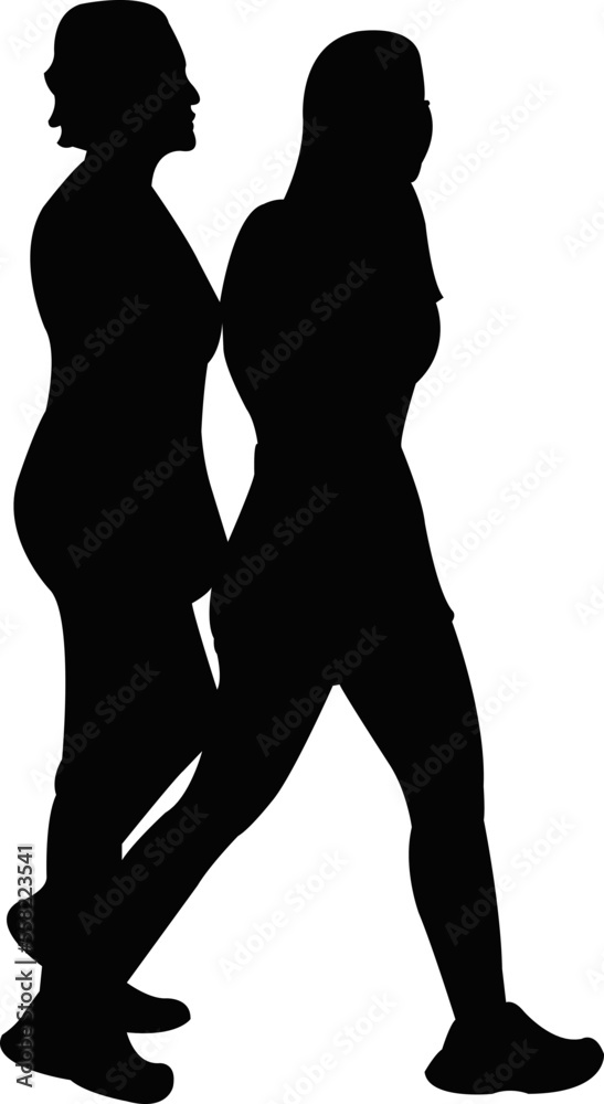 two women walking body silhouette vector two women walking body silhouette vector
