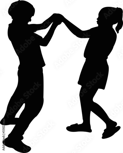 children playing, silhouette vector