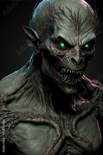 The "Bloodthirsty Ghoul": a undead creature with mottled, rotting skin and glowing green eyes. It is constantly hungry, and will attack and devour anything it comes across, including other ghouls.