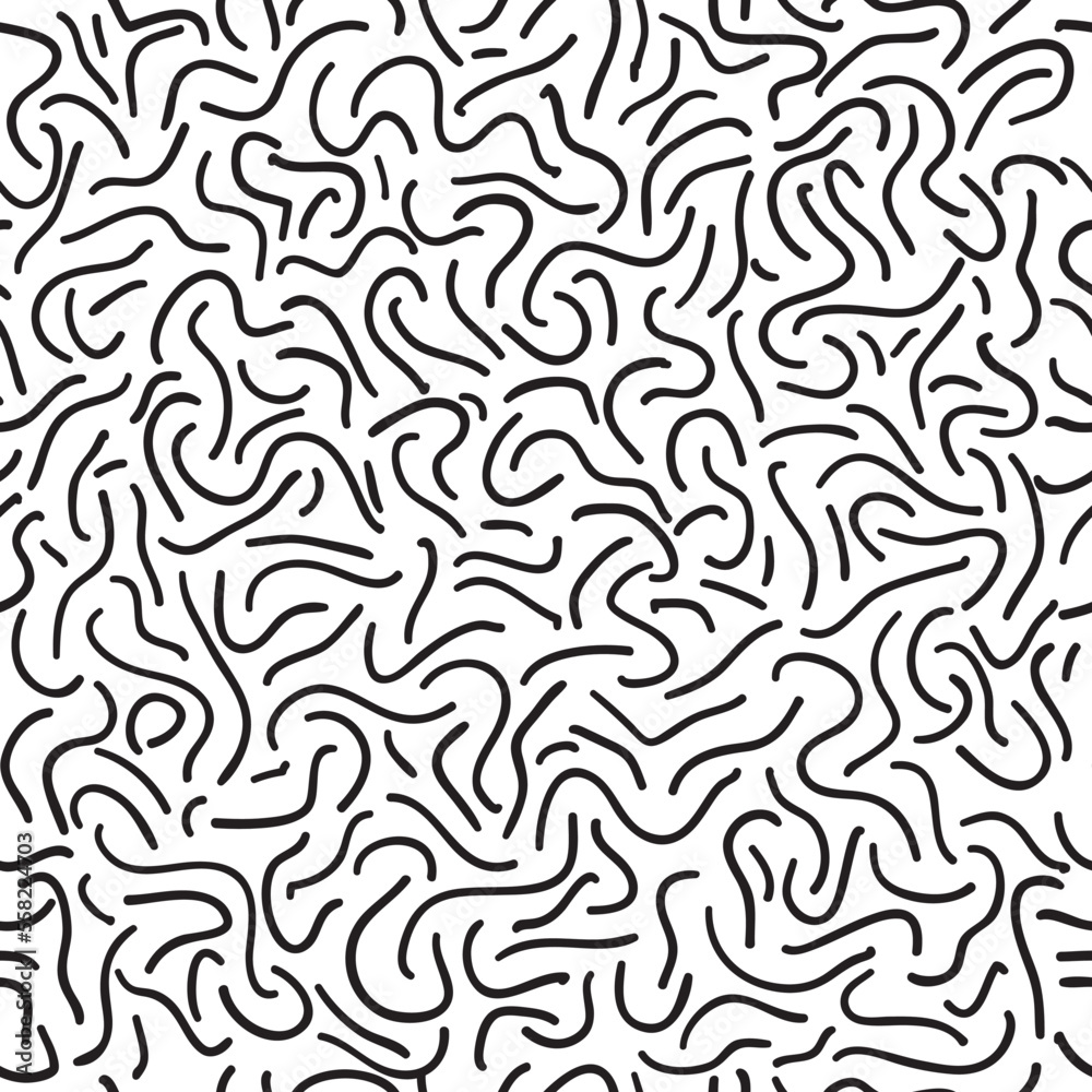 Hand drawn background (pattern) with black twisted lines and curves.