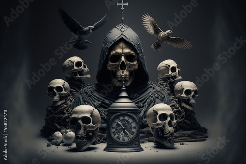 Gothic death cult concept. Generative AI. photo