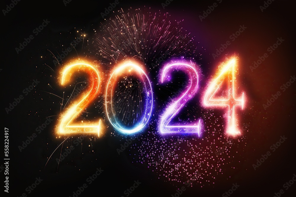 New year 2024 fireworks, new years eve design Stock Illustration