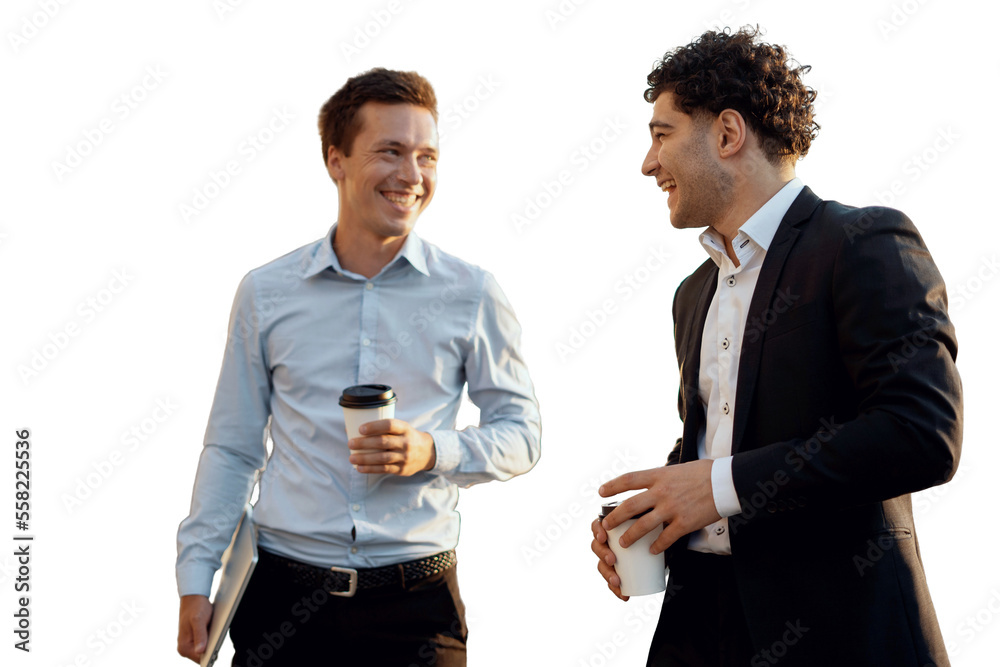 Young successful businessmen smile in formal suits two, isolated transparent background. Young successful businessmen smile in formal suits two, isolated transparent background.
