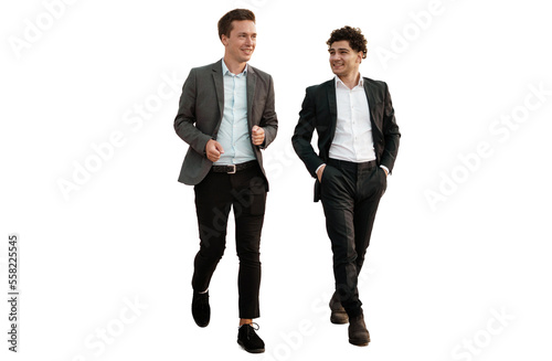 Businessmen in business suits two in full height, isolated transparent background.