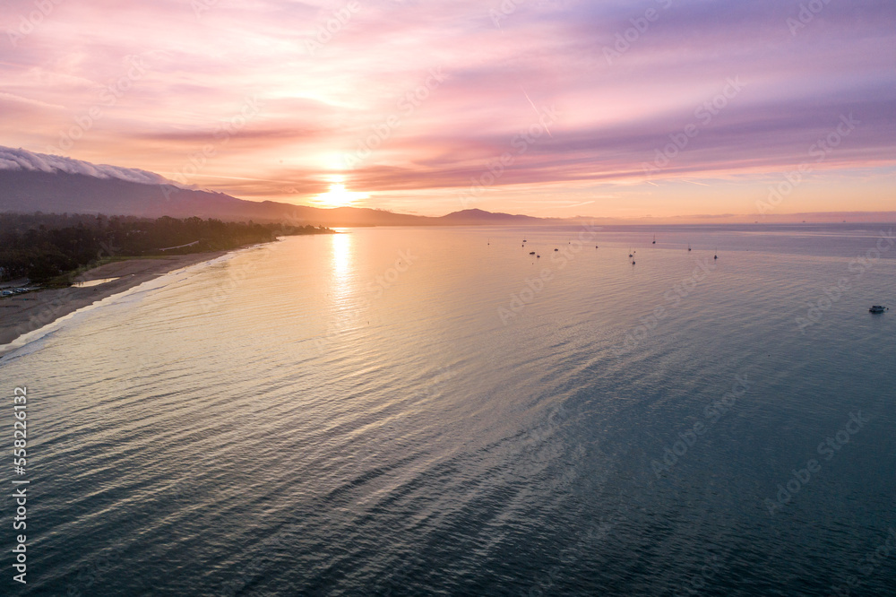 Sunrise in Santa Barbara, California. Ocean and Beautiful sky in Background