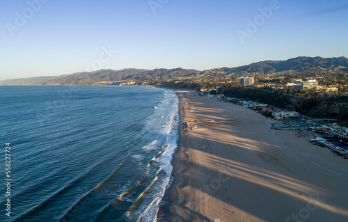 Sunrise time in Santa Monica, Los Angeles, California. Santa Monica Beach and Ocean. USA
