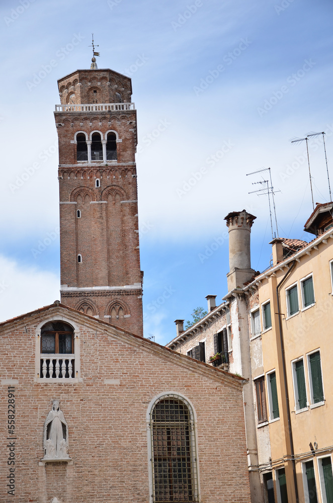 The campanile tower of Santa Maria Gloriosa dei Frari in Venice