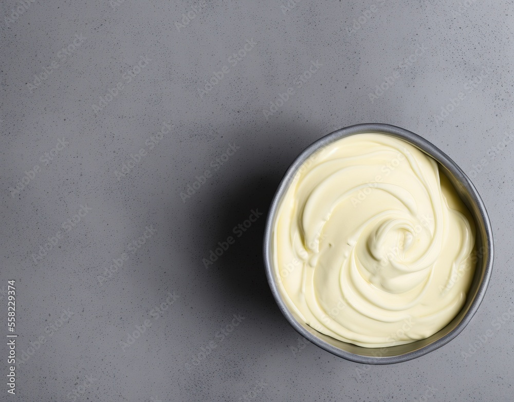 bowl of tasty mayonnaise on wooden background