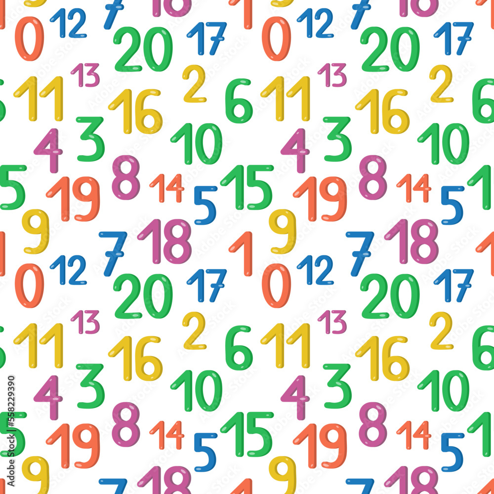 Seamless pattern with multicolored numbers in cartoon style. Element for creating design for children. For printing on paper, fabric, scrapbooking. Seamless pattern with multicolored numbers in cartoon style. Element for creating design for children. For printing on paper, fabric, scrapbooking.